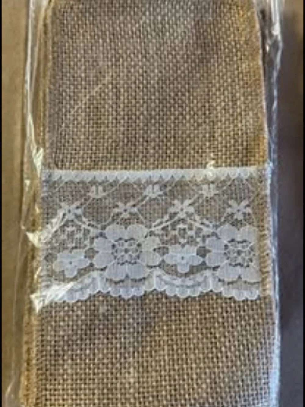 Burlap Utensil Holder with White Lace